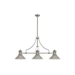 3 Light Telescopic Ceiling Pendant E27 With 30cm Cone Glass Shade, Polished Nickel, Clear - Luminosa Lighting