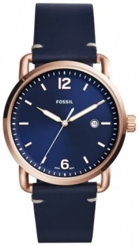 Fossil Commuter Mens Navy Blue Leather Strap Watch