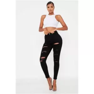 I Saw It First Black Stretch Extreme Distressed Skinny Jeans - Black