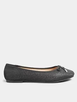 Yours Wide Fit Shimmer Ballerina - Black, Size Eee, Women