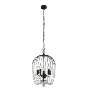 Shower 5 Light Pendant, Black Finish, Metal, Clear Crystal