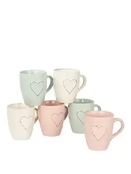 Set Of 6 Heritage Heart Mug Set