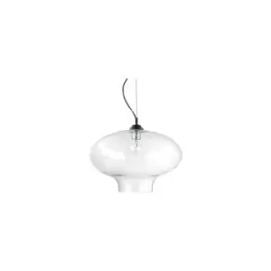 Ideal Lux Lighting - Ideal Lux Bistro' - 1 Light Dome Ceiling Pendant Black Clear Blown Glass Round, E27