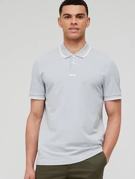 BOSS Pchup Centre Logo Polo Shirt - Light Grey, Light Grey, Size S, Men