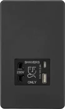 KnightsBridge Shaver socket with dual USB A+C (5V DC 2.4A shared) - Anthracite