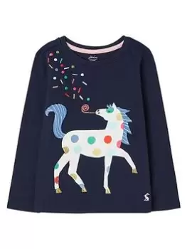 Joules Girls Ava Horse Long Sleeve Tshirt - Navy, Size Age: 6 Years, Women