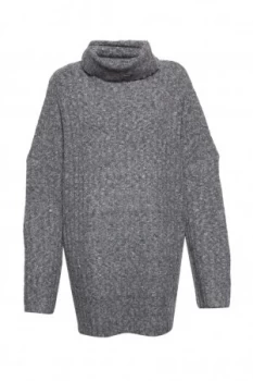 French Connection Riva Rib Knit High Neck Jumper Grey