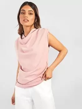 Boohoo Cowl Neck Crepe Shoulder Padded Blouse - Rose, Pink, Size 14, Women