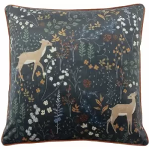 Furn Richmond Woodland Print Piped Cushion Cover, Midnight Blue, 50 x 50 Cm