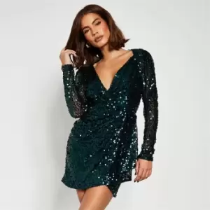 I Saw It First Sequin Long Sleeve Knot Detail Bodycon Dress - Green