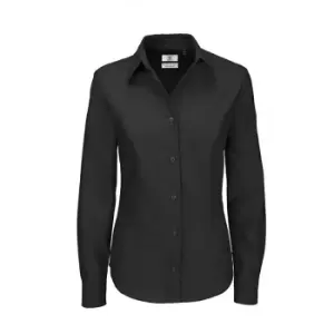 B&C Ladies Oxford Long Sleeve Shirt / Ladies Shirts & Blouses (4XL) (Black)