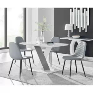 Furniture Box Monza 4 White/Grey Dining Table and 4 Grey Corona Black Leg Chairs