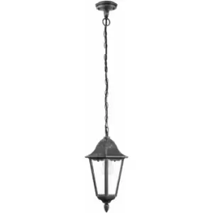 IP44 Outdoor Pendant Light Black & Silver Patina 1 x 60W E27 Bulb Porch Lamp