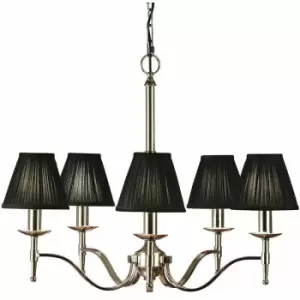 Avery Ceiling Pendant Chandelier Light 5 Lamp Bright Nickel & Black Pleat Shade