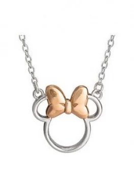 Disney Minnie Mouse Sterling Silver And Rose Gold Bow Necklace