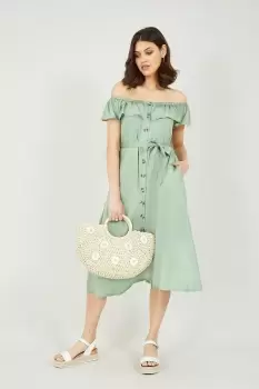 Green Bardot Button Down Dress