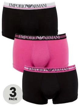 Emporio Armani Bodywear 3 Pack Trunks - Black/Pink, Size L, Men