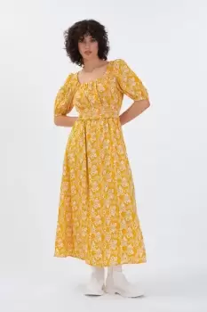 Frederika Organic Linen Midi Dress, Retro Floral / 8