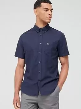 Lacoste Regular Fit Short Sleeve Oxford Shirt - Navy, Size S, Men