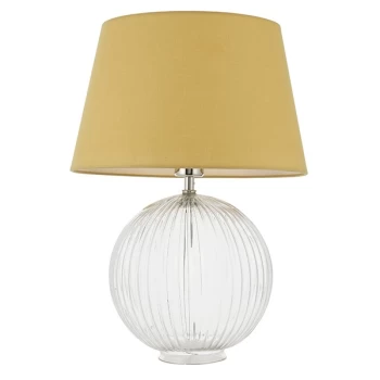 Evie Table Lamp Clear Ribbed Glass & Yellow Cotton 1 Light IP20 - E27