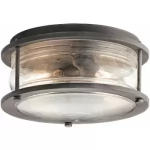 Outdoor IP44 1 Bulb Flush Light Low Ceiling Weathered Zinc LED E27 60W