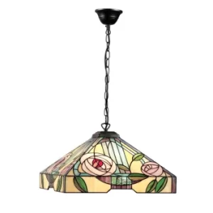 Willow 3 Light Large Ceiling Pendant Dark Bronze, Tiffany Style Glass, E27