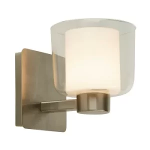 Searchlight Bathroom 1 Light Satin Nickel Wall Light With Clear Glass And White Inner Ip44