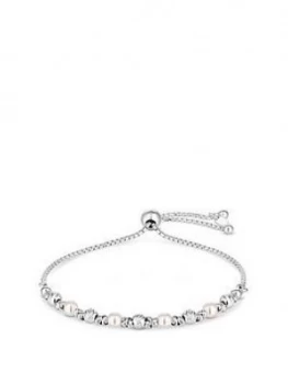 Simply Silver Sterling Silver 925 Pearl Diamond Cut Toggle