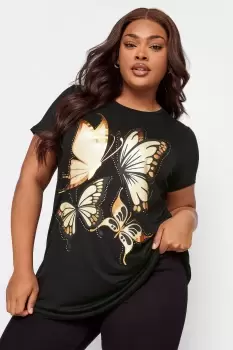 Butterfly Print Glitter T-Shirt