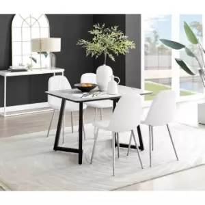 Furniture Box Carson White Marble Effect Dining Table and 4 White Corona Silver Chairs