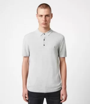 AllSaints Mens Premium Merino Wool Slim Fit Mode Short Sleeve Polo Shirt, Grey, Size: L