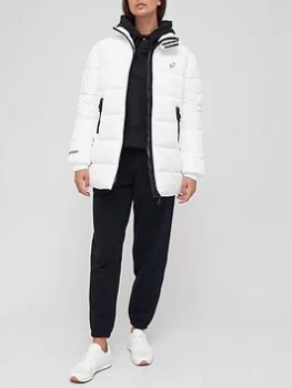 Superdry Longline Sports Padded Jacket - White, Size 12, Women