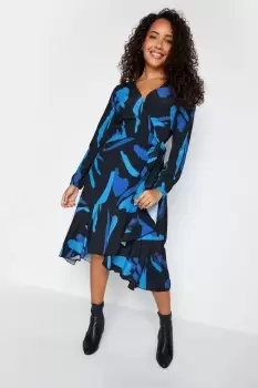 Abstract Print Wrap Dress