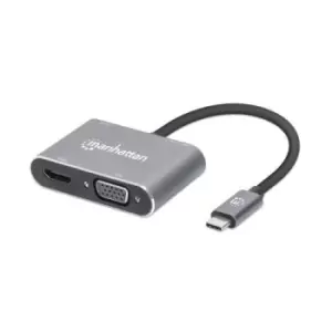 Manhattan USB-C Dock/Hub Ports (x4): HDMI USB-A USB-C and VGA With Power Delivery (87W) to USB-C Port (Note add USB-C wall charger and USB-C cable nee