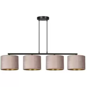 Emibig Hilde Black Bar Pendant Ceiling Light with Pink Fabric Shades, 4x E27