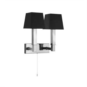 2 Light Wall Light Chrome, Satin Silver, Black Shades, E14