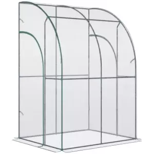 Outsunny Outdoor Walk-In Lean to Wall Tunnel Greenhouse with Zippered Roll Up Door PVC Cover Sloping Top, Clear, Green 143cm x 118cm x 212cm