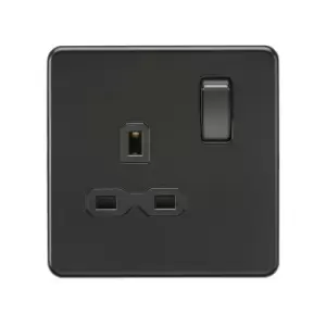 Screwless 13A 1G DP switched socket - Matt Black with Black insert - Knightsbridge