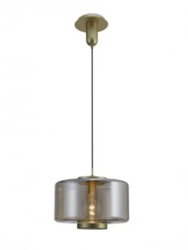 Ceiling Pendant 40cm Round, 1 x E27 (Max 40W), Matt Gold , Cognac Glass