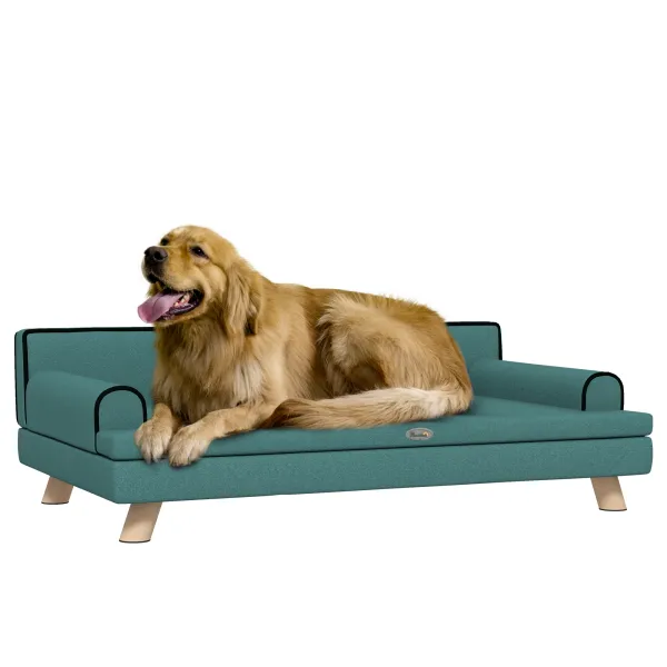 PawHut Dog Sofa with Legs Water-resistant Fabric, Pet Chair Bed for Large, Medium Dogs, Green, 100 x 62 x 32 cm