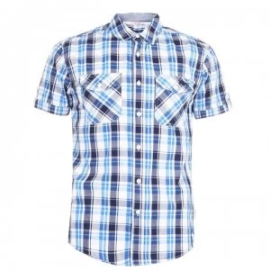 Lee Cooper SS Check Shirt Mens - White/Navy/Blue