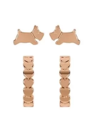 Radley Ladies 18Ct Rose Gold Plated Heart Huggie Leaping Dog Twin Pack Earrings