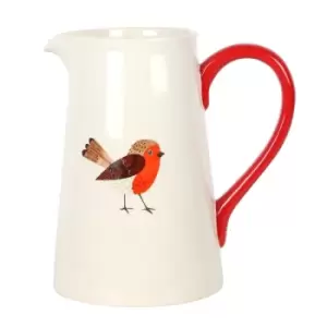 Large 24cm Winter Robin Ceramic Flower Jug