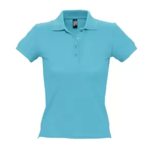 SOLS Womens/Ladies People Pique Short Sleeve Cotton Polo Shirt (S) (Blue Atoll)