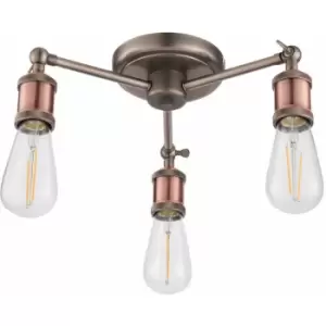 Loops - Semi Flush Ceiling Light Aged Copper 3 Lamp Adjustable Vintage Hanging Pendant