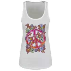 Grindstore Psychedelic Peace Ladies Floaty Tank (Small) (White)