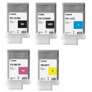 Canon PFI107 Black and Tri Colour Ink Cartridge