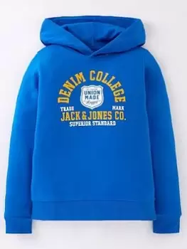 Jack & Jones Junior Boys Two Colour Logo Sweat Hoodie - Bright Blue, Bright Blue, Size 6 Years