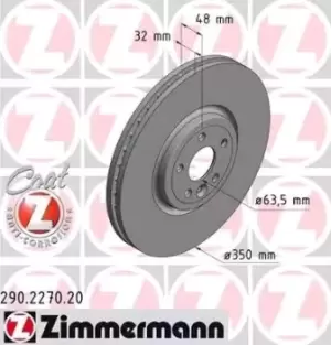 ZIMMERMANN Brake disc 290.2270.20 Brake rotor,Brake discs LAND ROVER,JAGUAR,Range Rover Velar (L560),XE (X760),F-PACE (X761_),XF (X260)