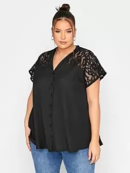 Yours Clothing Lace Insert T-Shirt Blouse Black, Size 26-28, Women